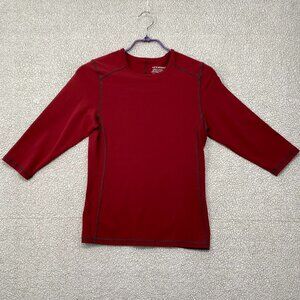 Tuff Athletics Shirt Womens Small Red 3/4 Sleeve Nylon Spandex Exercise Gym Yoga